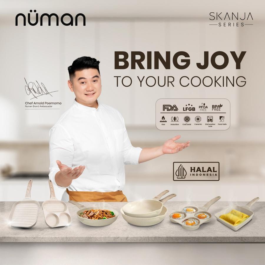 Numan Wajan Anti Lengket Penggorengan Wok Pan 28 cm Butter Cream Skanja Series Halal Indonesia Bring