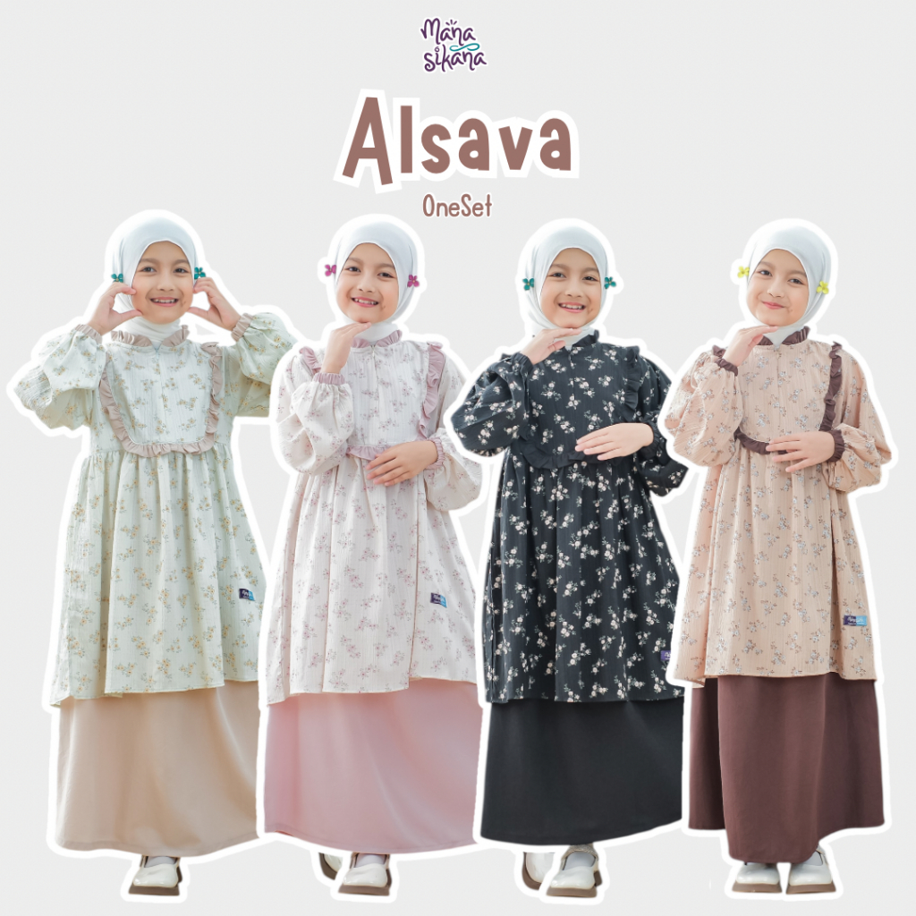 MANASIKANA Alsava OneSet Tunik Rok Setelan Anak Perempuan Motif bunga 4th-Remaja