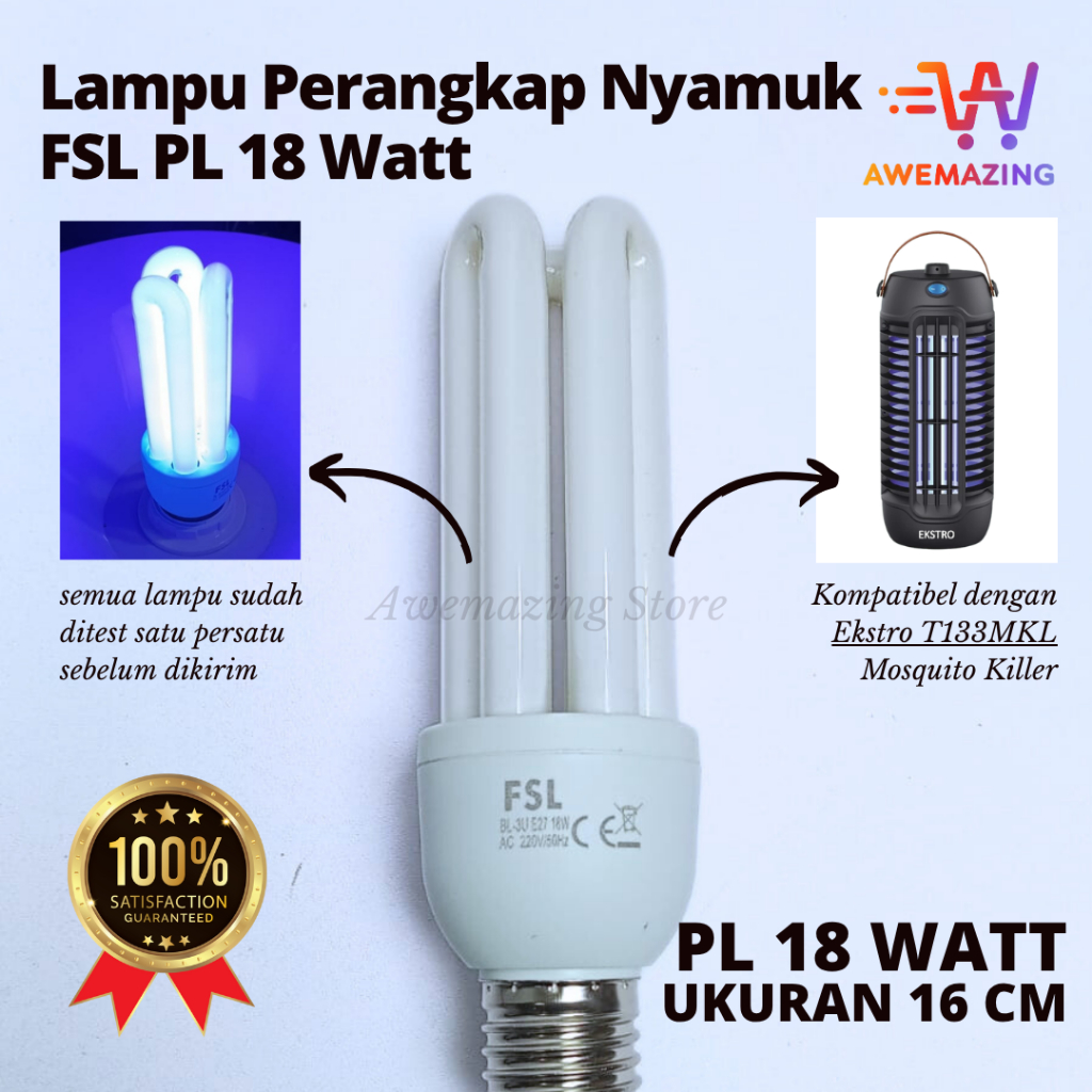 FSL Lampu Nyamuk PL E27 18W Warna Putih Kebiruan Lampu Pengganti Untuk Alat Perangkap Nyamuk Ekstro