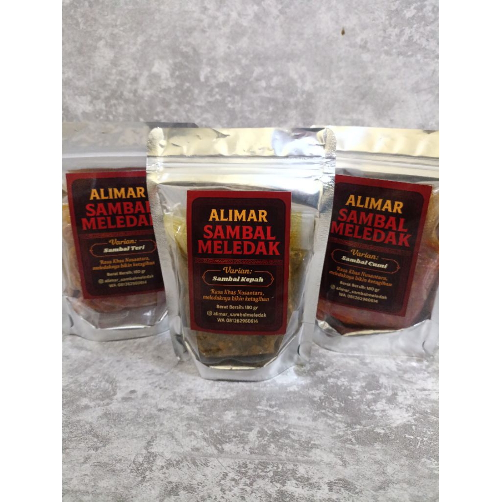 

Alimar sambal meledak hemat isi 3 varian cumi, teri, kepah