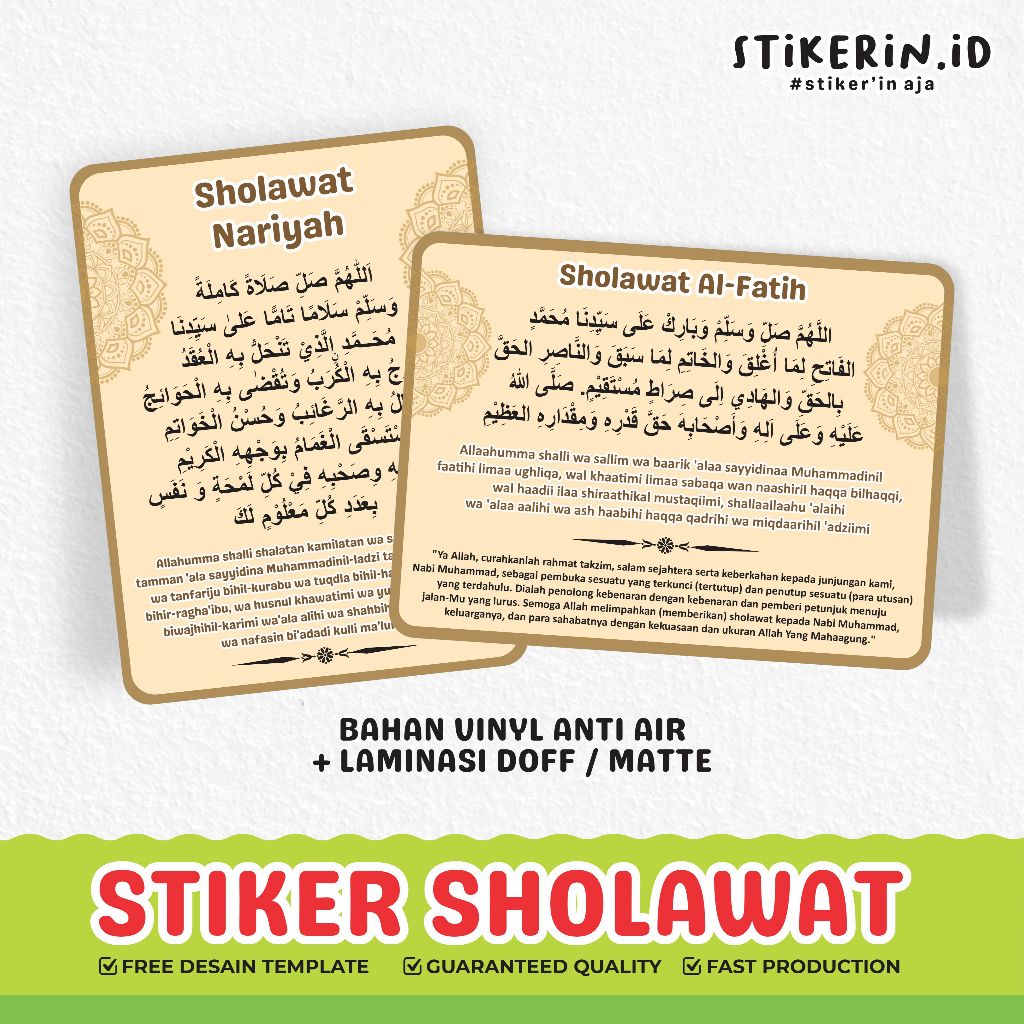 

Stiker Bacaan Sholawat Nabi | Nariyah | Munjiyat | Jibril | Fatih | Sticker Doa Vinyl Waterproof