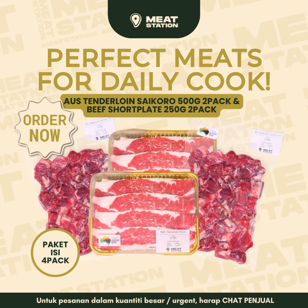 

Combo Beef Shortplate 250g 2pack dan AUS Tenderloin Saikoro 500g 2pack / Paket Daging Sapi untuk masak / Best Deal Beef Package / AUS Beef