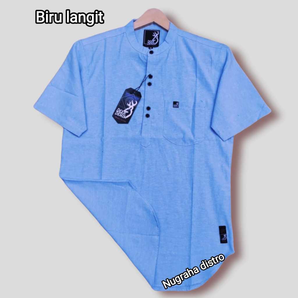 Baju Koko Pria Lengan Pendek Warna Biru Langit Baju Muslim Pria Terlaris 2025