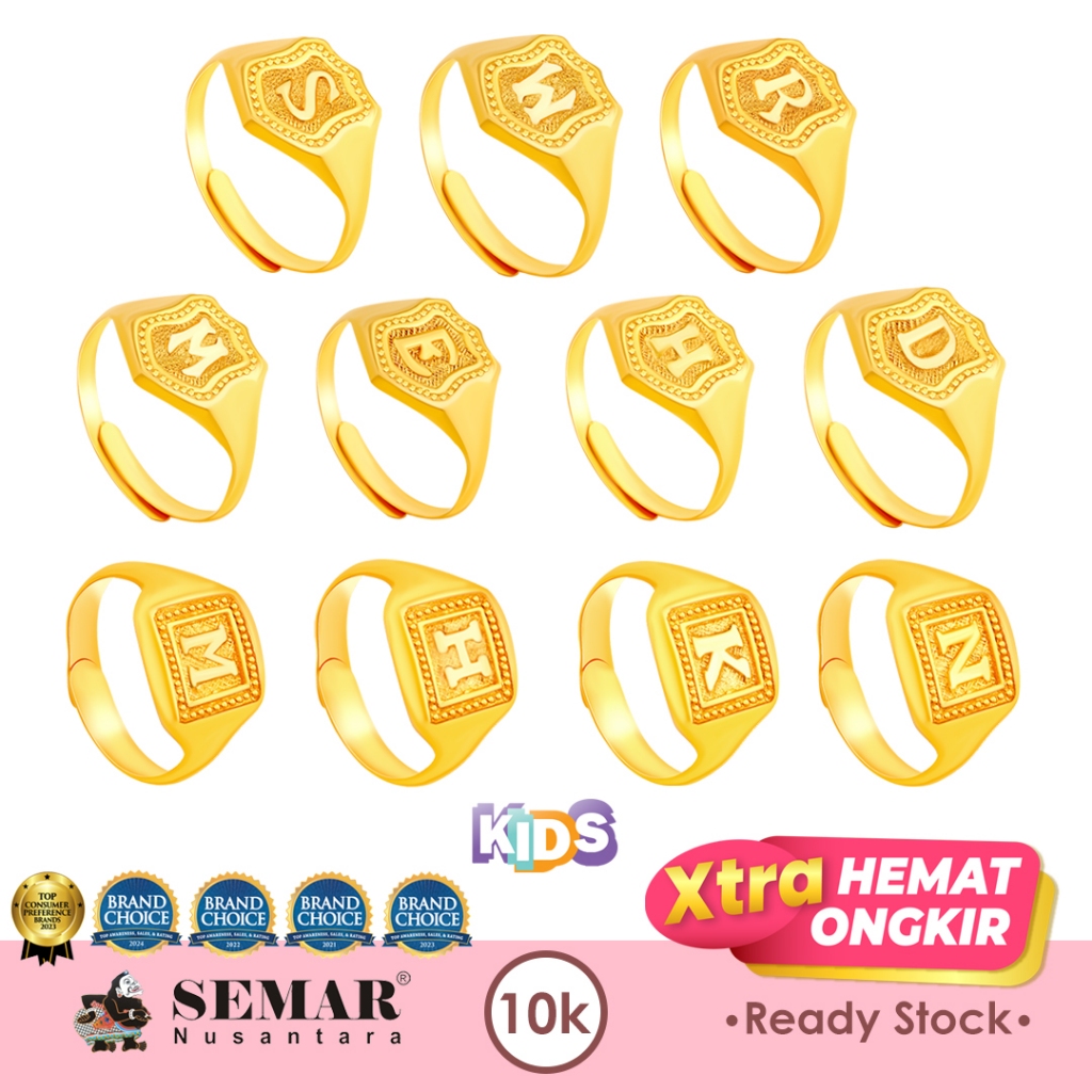 Cincin Emas Anak Classic Huruf Alfabet Kids Gold 10K Semar Nusantara