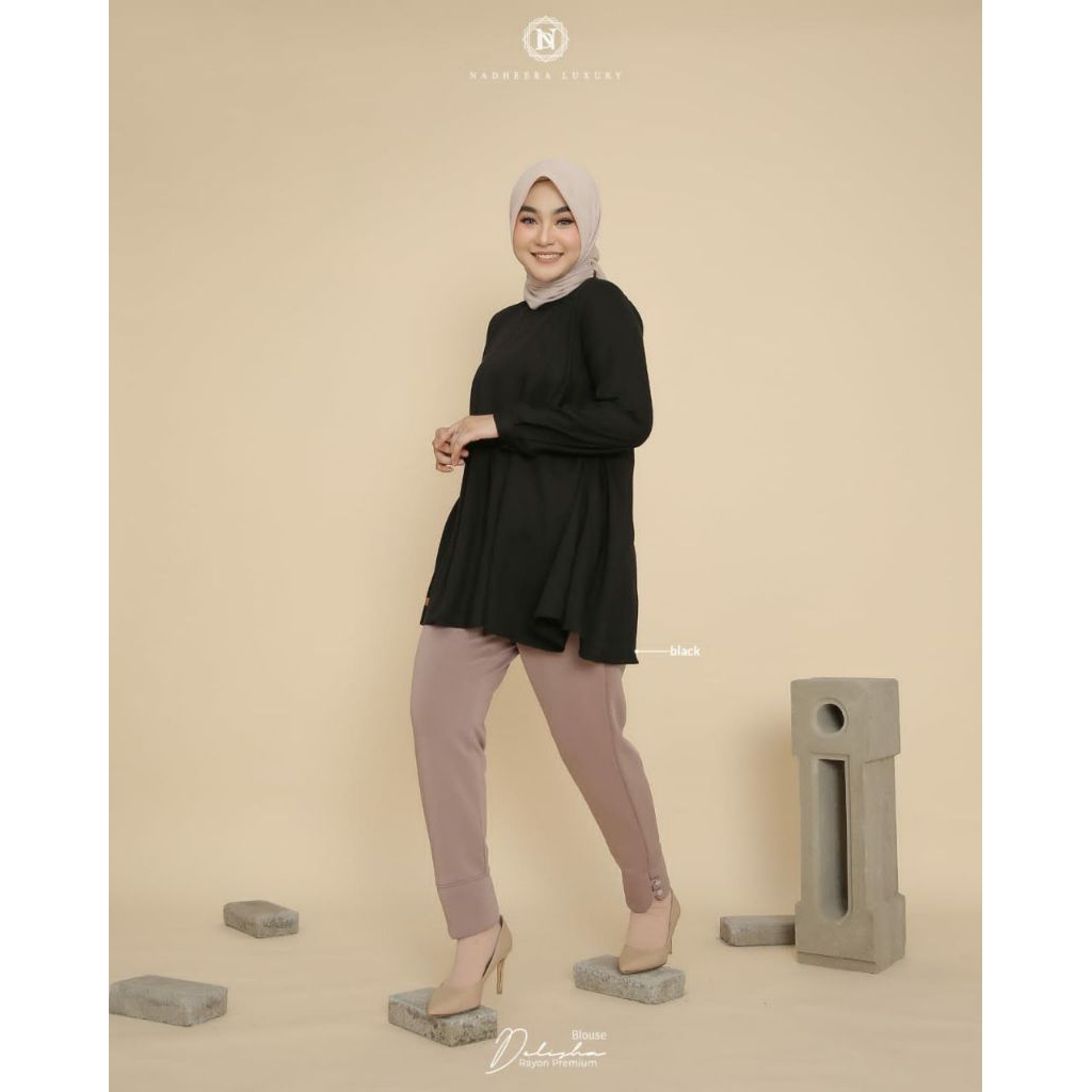 DELISHA BLOUSE NADHEERA LUXURY//BLOUSE SANTAI OOTD//BLOUSE POLOS PREMIUM