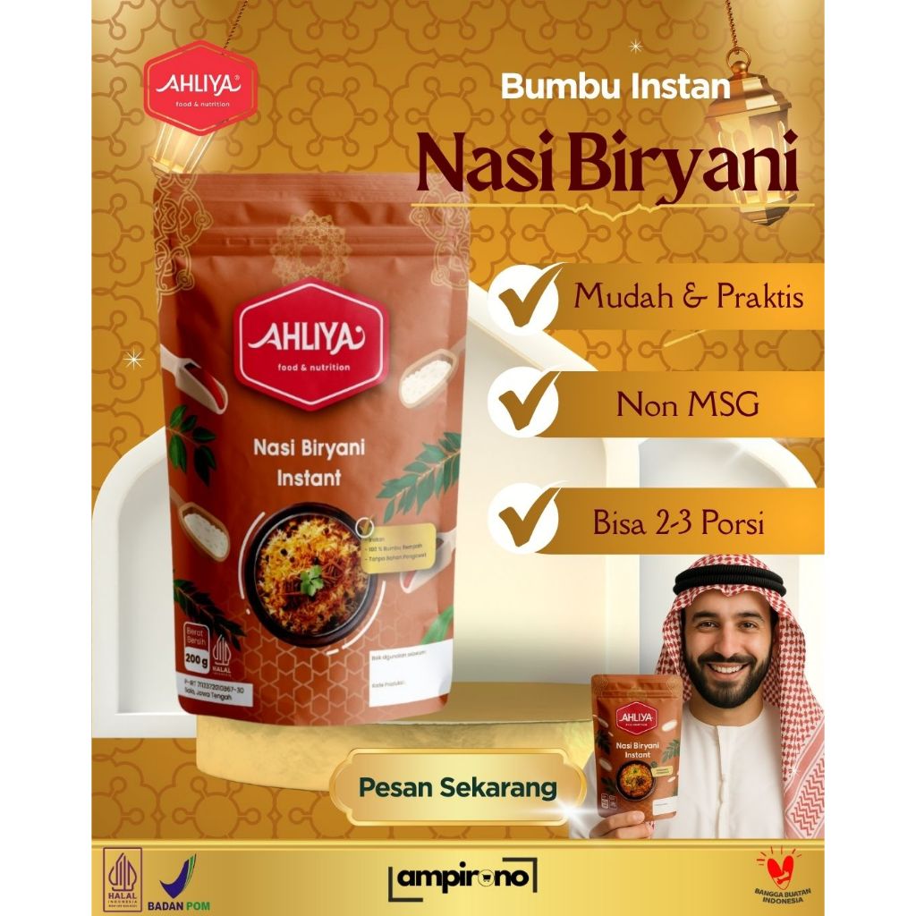 

Nasi BIRYANI AHLIYA Instan | RICE COOKER | Beras Basmati Bumbu Lengkap 200gr (2-4 Porsi)