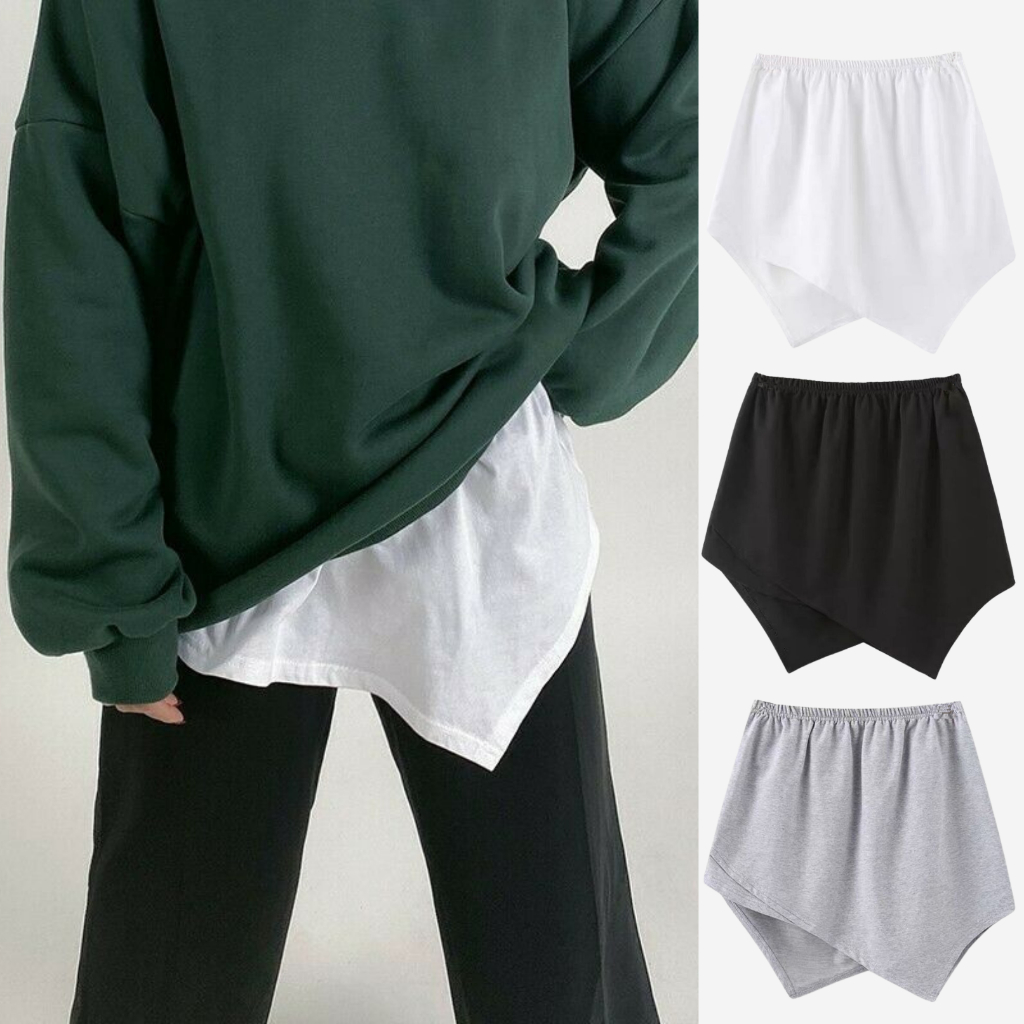 Fake Skirt | Mini Skirt Korean Style | Rok Wanita Miring | Rok Sambungan Baju Miring | Rok Palsu Wan