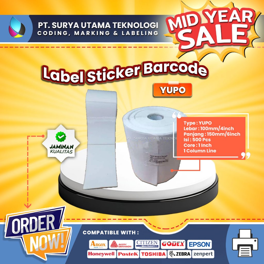 

LABEL STICKER BARCODE YUPO 10X15CM / 4X6 INCH 1 LINE 500PCS PORPORASI