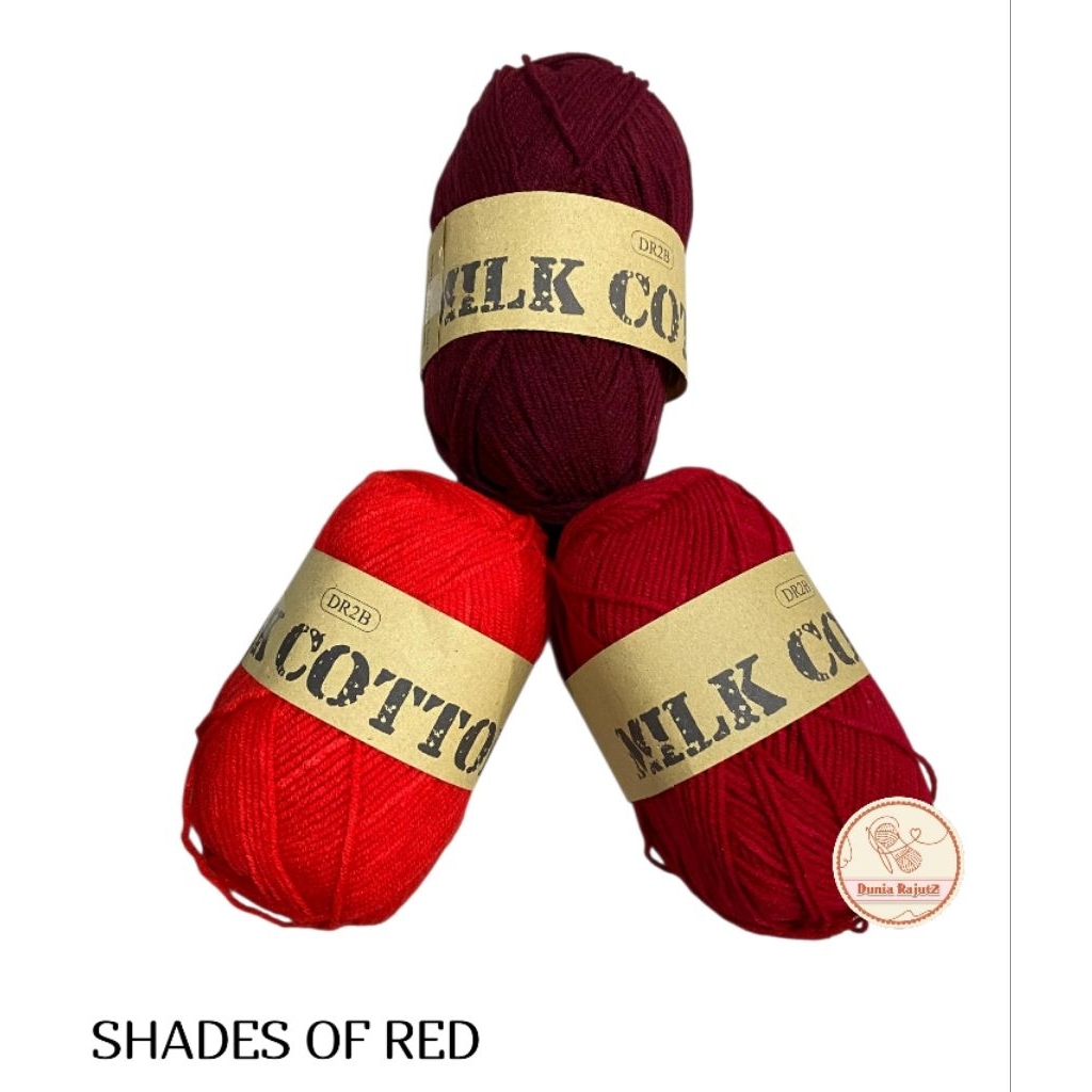 Benang Rajut Import Milk Cotton 3 Ply-Shades of Red