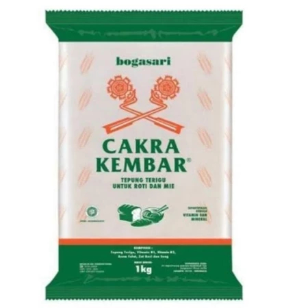

Cakra Kembar EKONOMIS 1kg Tepung Terigu Bogasari Protein Tinggi
