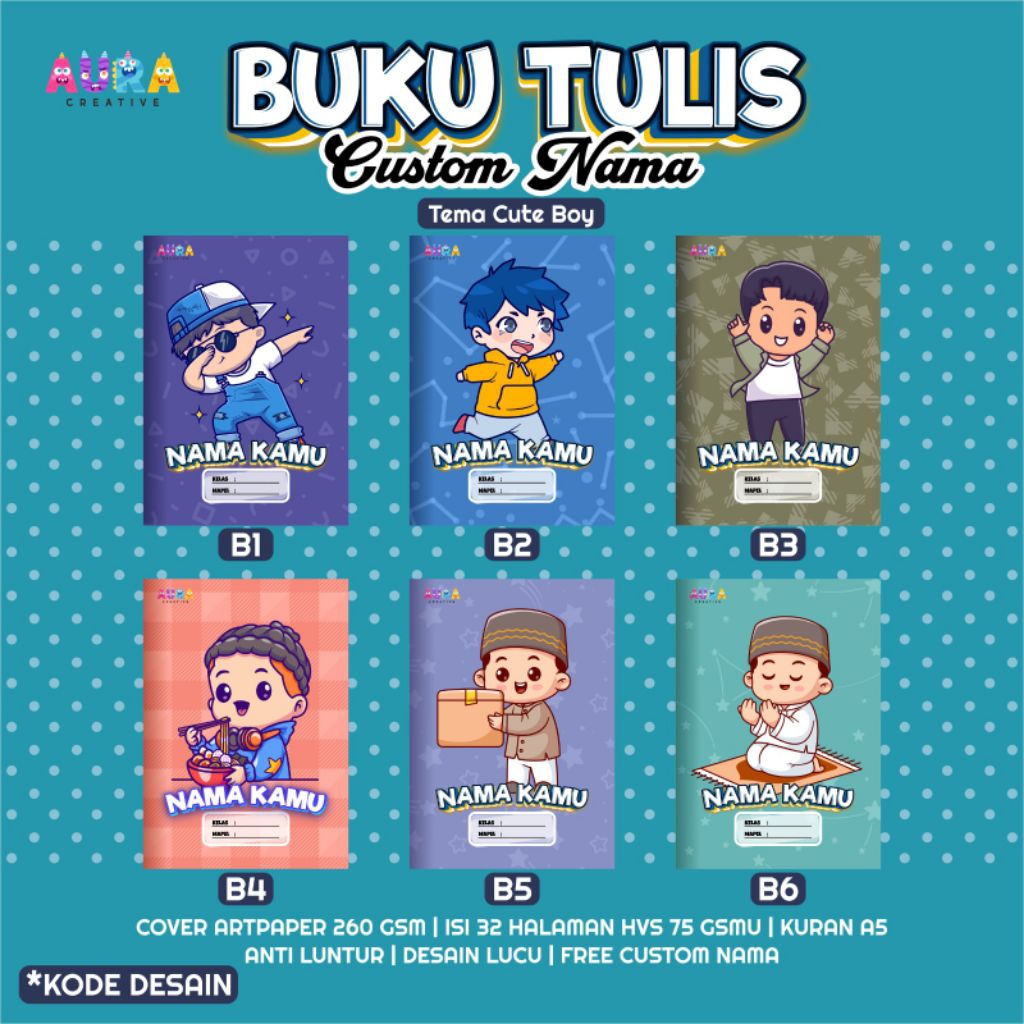 

BUKU TULIS CUSTOM TEMA CUTE BOY PART 1