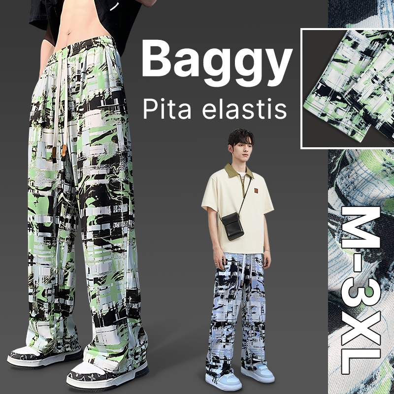 Celana panjang pria celana y2k motif baggy oversize oversize pria celana oversize pria