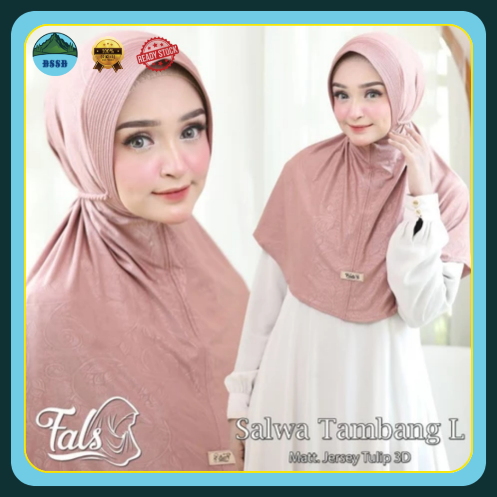 (Ori-Fals) Salwa Tambang L | Hijab Instan Jersey Tulip 3D | Jilbab Instan Pet Tali Tambang | Kerudun