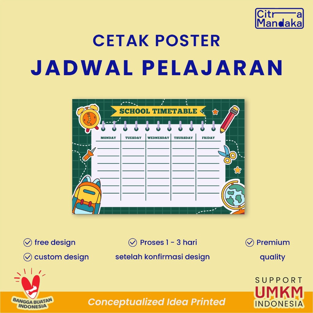 

Poster Jadwal Pelajaran Sekolah Weekly Planner Custom Wipe Clean Free Design