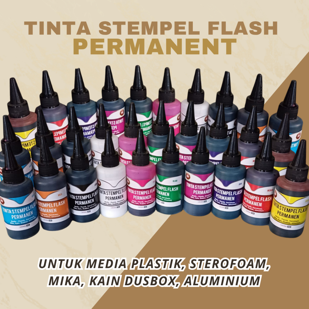 

Tinta stempel flash permanent media plastik/sterofoam/mika/dusbox/aluminium/kain kemasan 100 ml