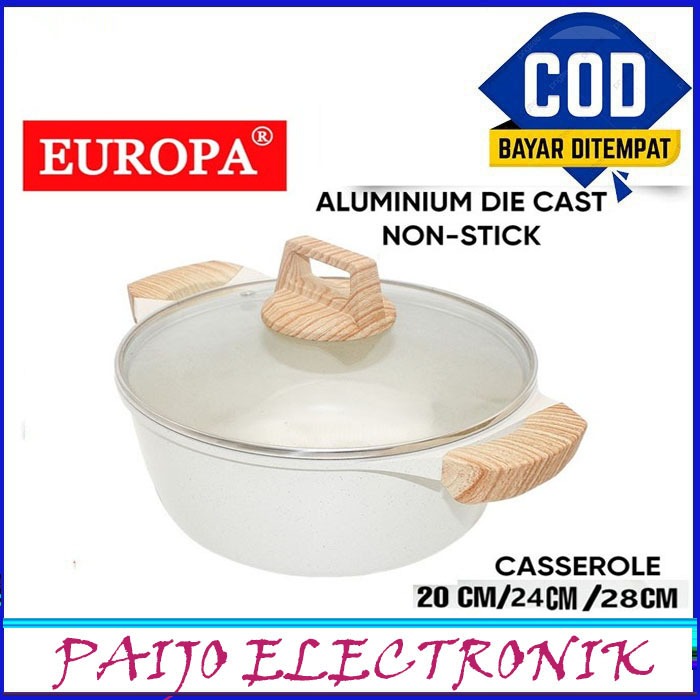 EUROPA Casserole Marble Panci Soup Pot + Tutup Kaca