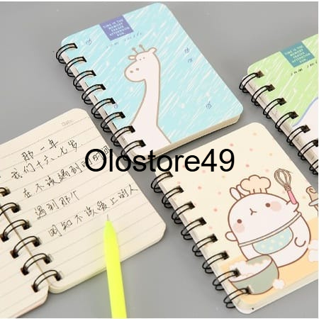 

OLO49 Notebook Ring Motif Karakter Binder Mini Memo Catatan/Ring Spiral Mini Coklat Random Am