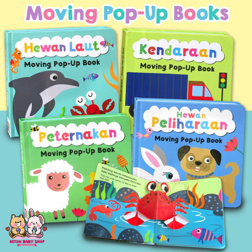 Ginuk Ginuk Kendaraan/ Peternakan/ Hewan Peliharaan/ Hewan Laut Moving Pop-Up Book Buku Cerita Anak