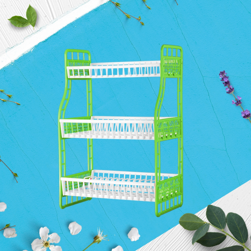 RAK PIRING PLASTIK DRAGON SUSUN 3 - Rak Piring Plastik Susun 3 Naga Mas Dragon