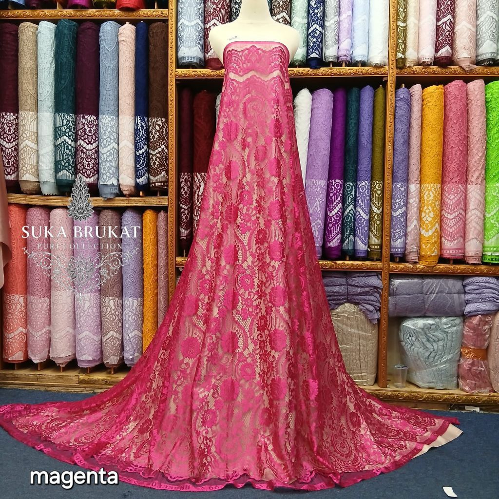 Brokat Semi Prancis Glossy Premium. Kain Kebaya Versi Mengkilat Mewah dan Elegan.