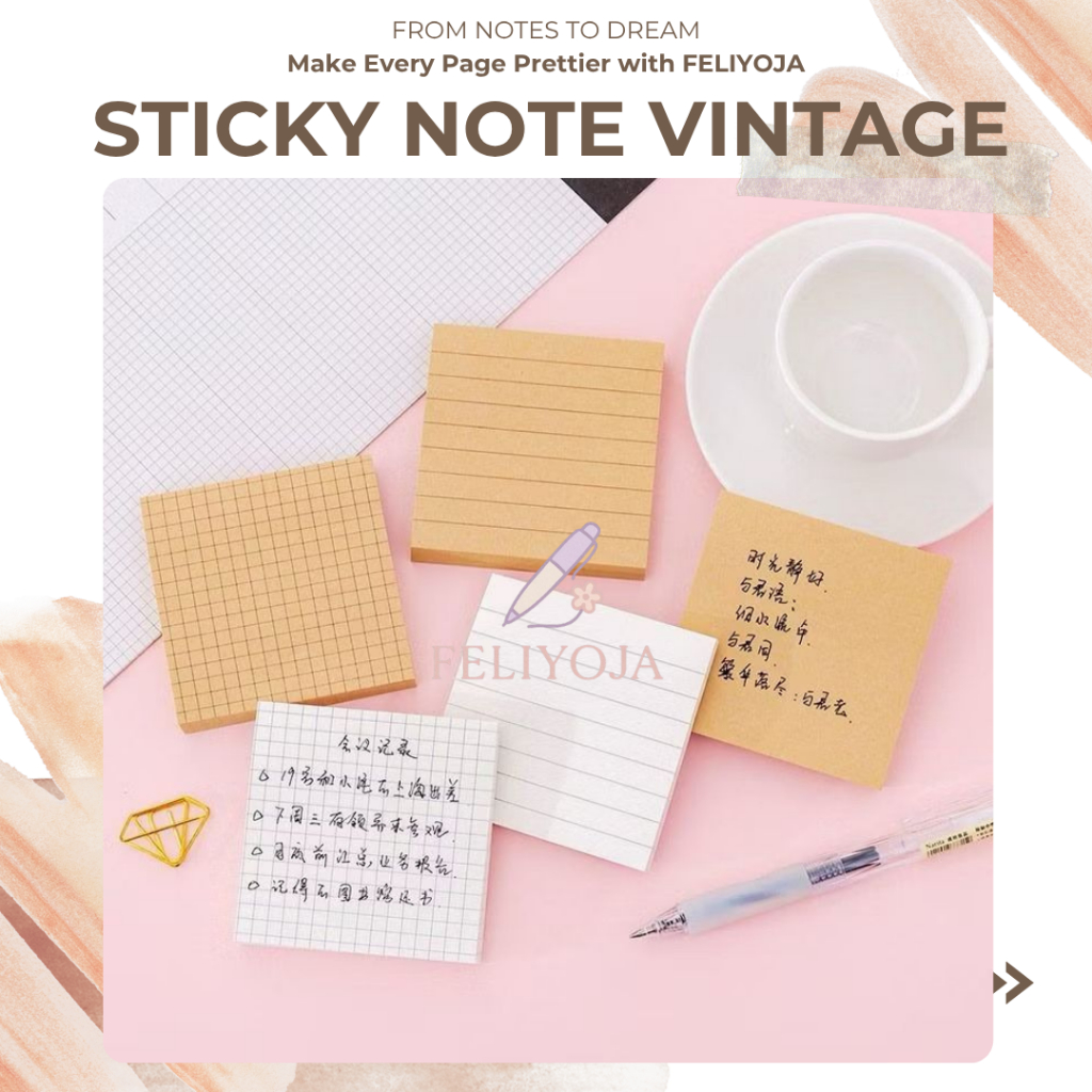 

FELIYOJA | Sticky Note Vintage / Memo Tempel Mini Simple / Sticky Notes Catatan Mini |