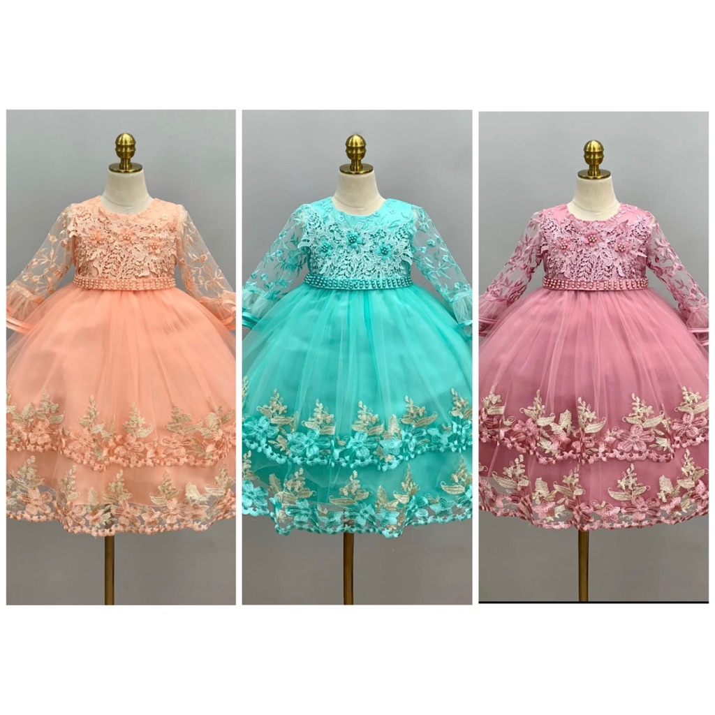 Gaun Anak Dress Princess Pesta Putri Party Baju Lengan Tangan Panjang Brukat Tille Brokat Tulle Bung