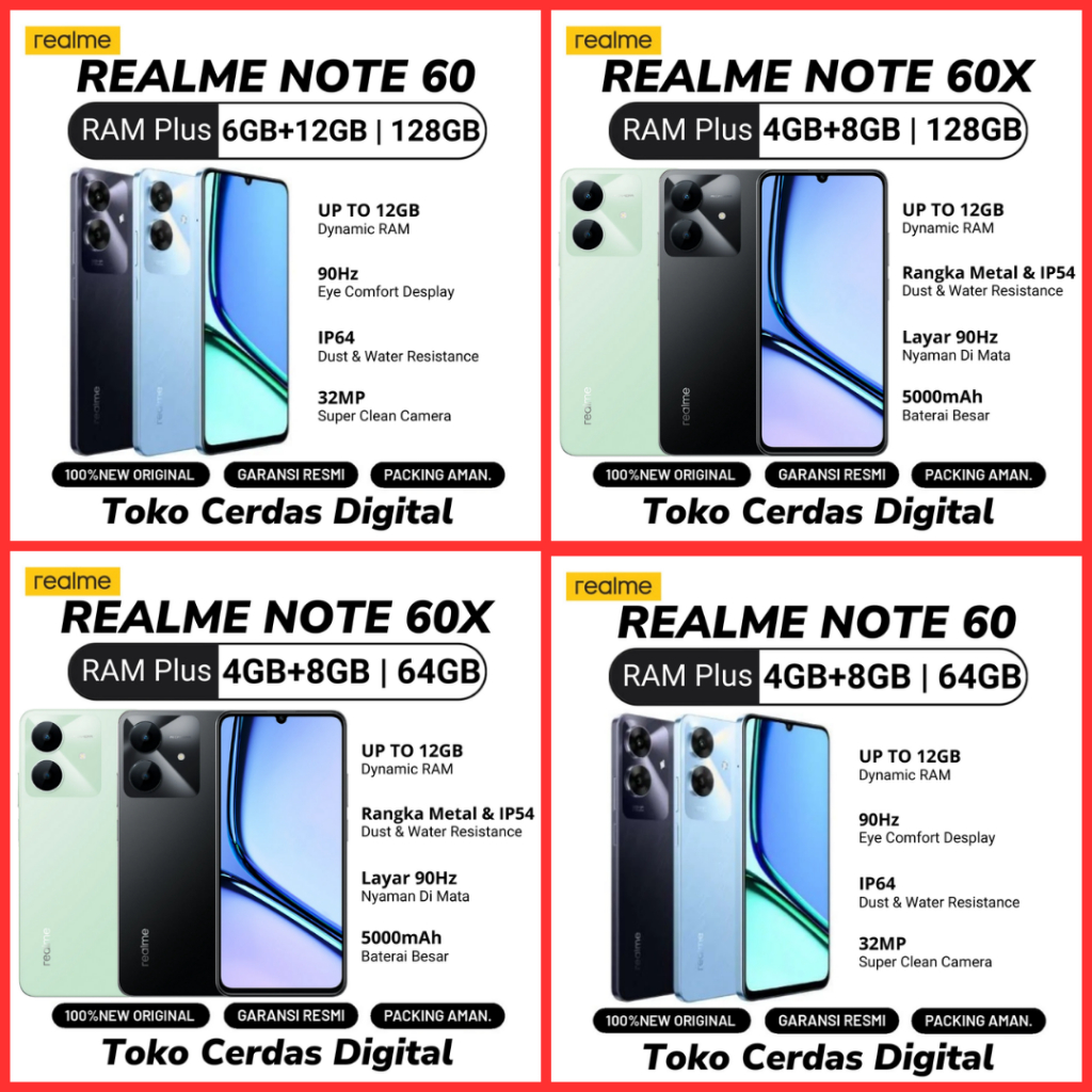 Realme Note Series Note 60 | Note60x 6/128GB | 4/64GB | 4/128GB Garansi Resmi 12 Bulan | Note 60X | 