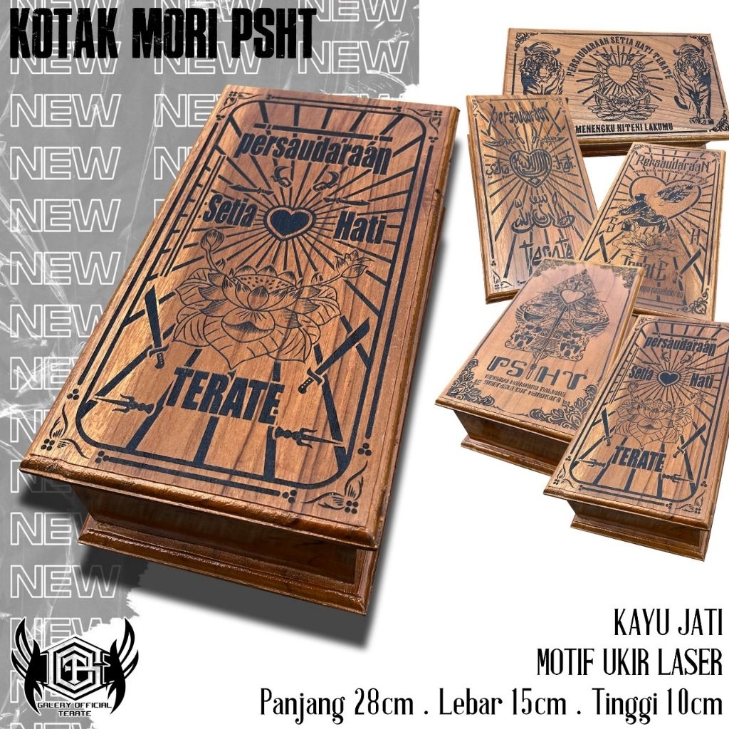 KOTAK MORI UKIR PSHT TERATE // KOTAK MORI KAYU SH TERATE // KOTAK MORI PSHT TERATE KAYU JATI FULL UK