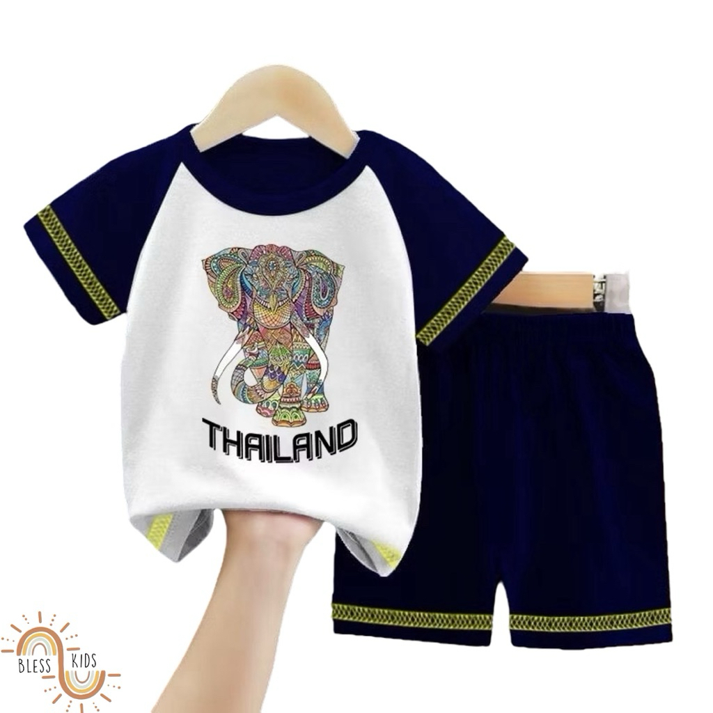 kaos stelan anak gambar batik gajah thailand / baju stelan anak cowok cewek / kaos setelan anak laki