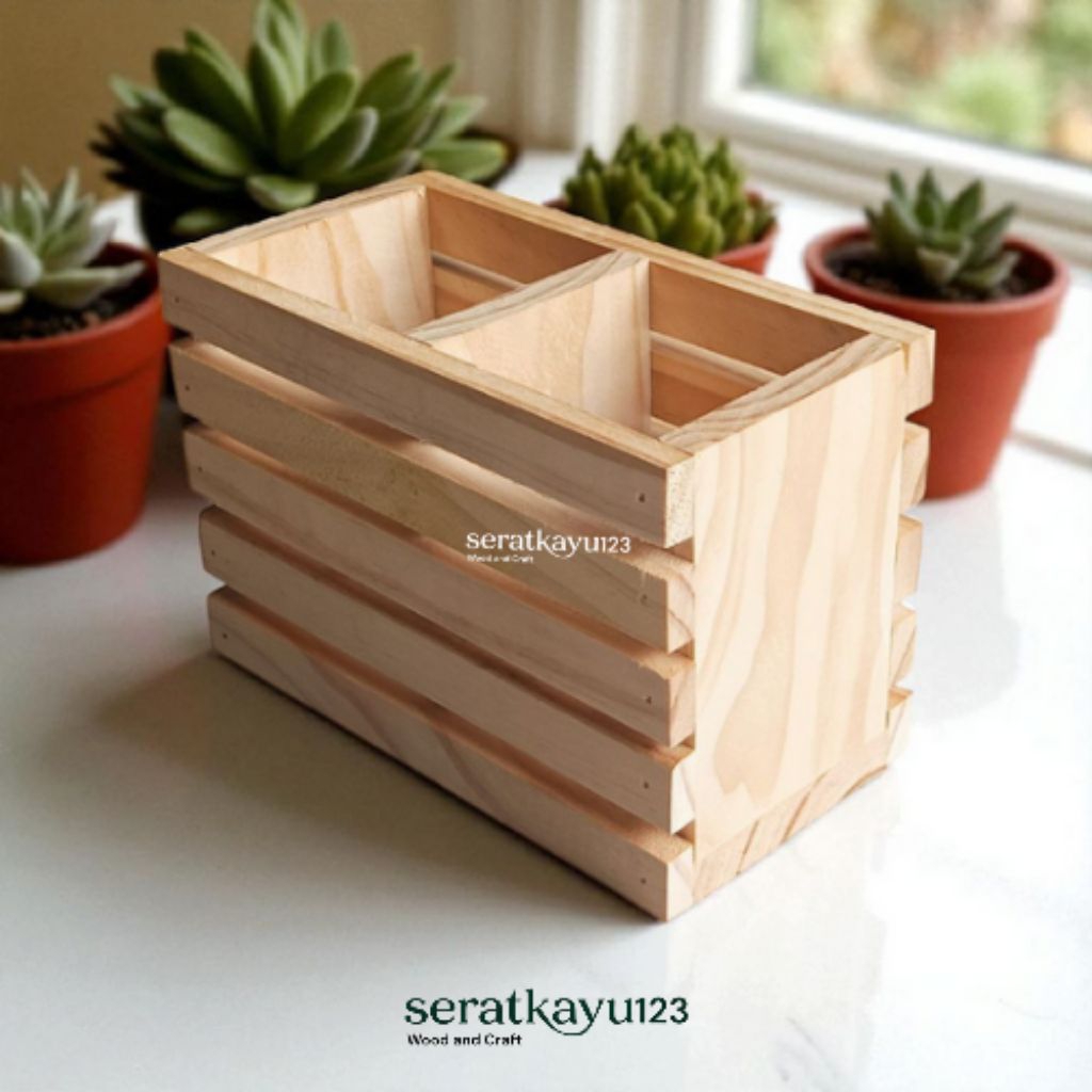 

Tempat Pensil Pulpen 2 Sekat / Kotak Kayu Multifungsi Serbaguna / Tempat Sendok Garpu