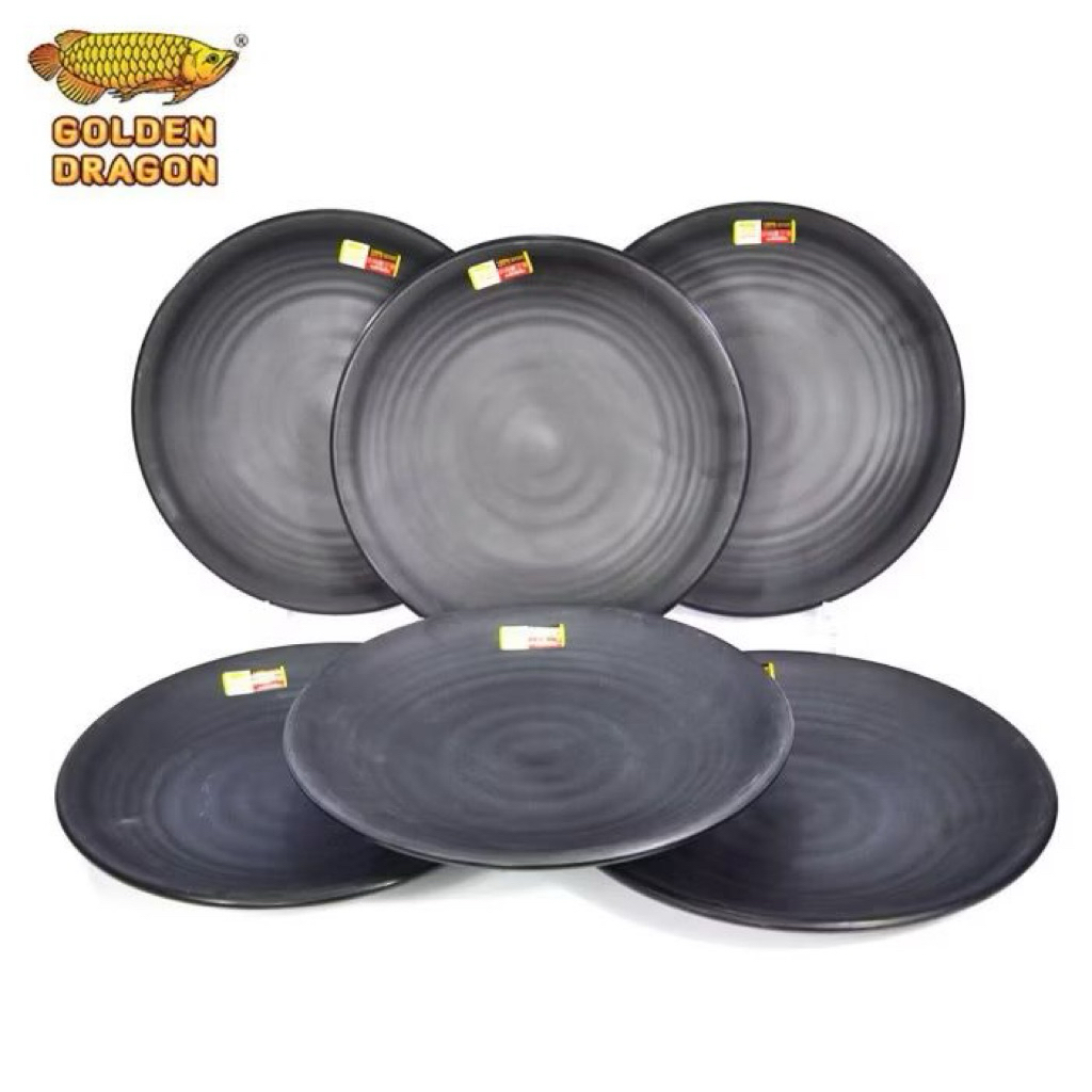 P2209A / PIRING TEMBIKAR BULAT 9in / Golden Dragon Melamine Black Piring Tembikar Bulat 9"/Asli mela