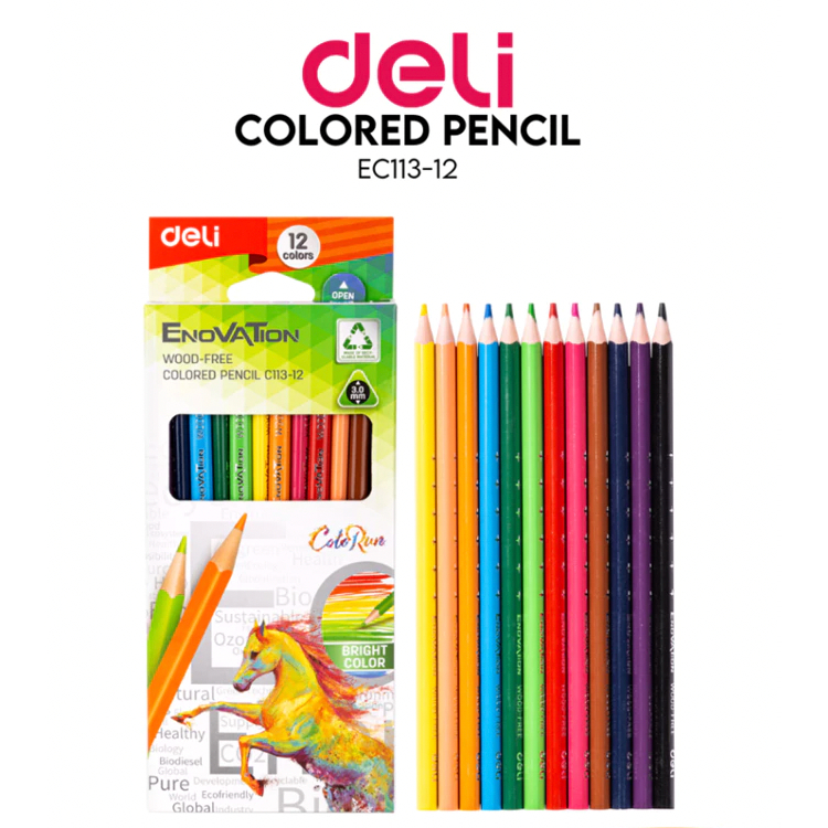 

DELI Color Pencil / Pensil Warna Panjang 12 Warna Enovation Wood-Free C113-12