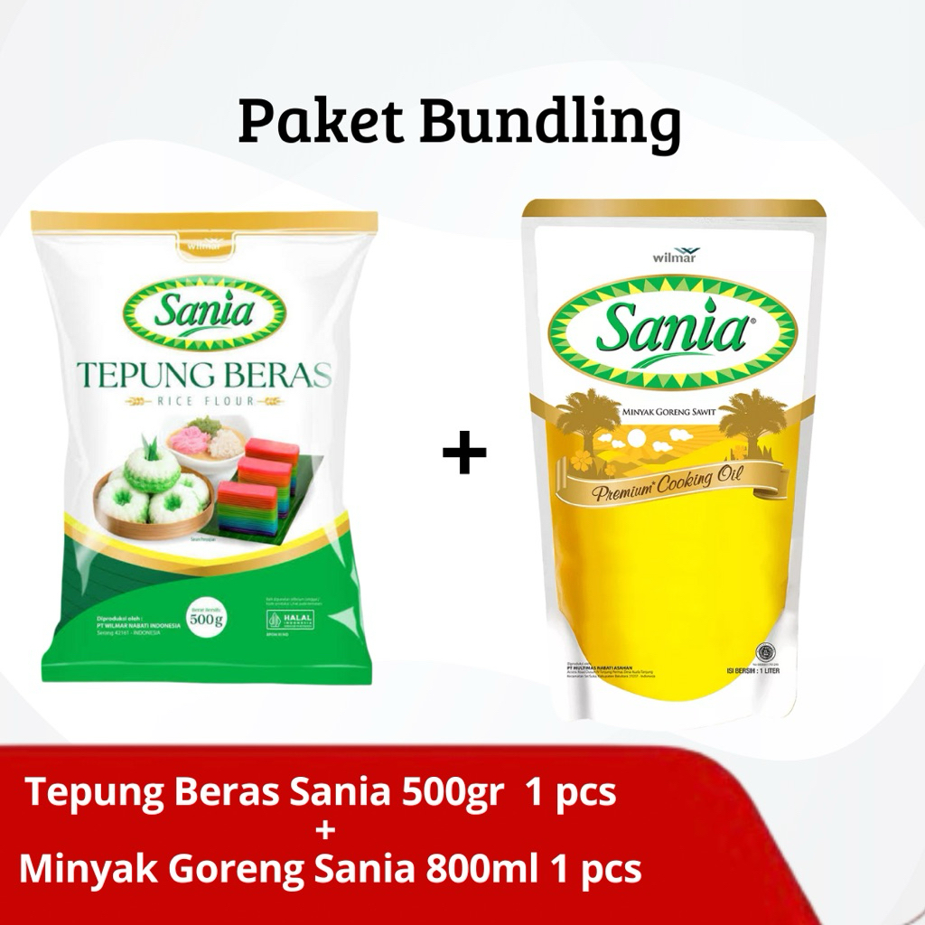

PAKET BUNDLING 2 - Tepung Beras Sania 500gr 1pcs + Minyak Goreng Sania 800ml 1pcs