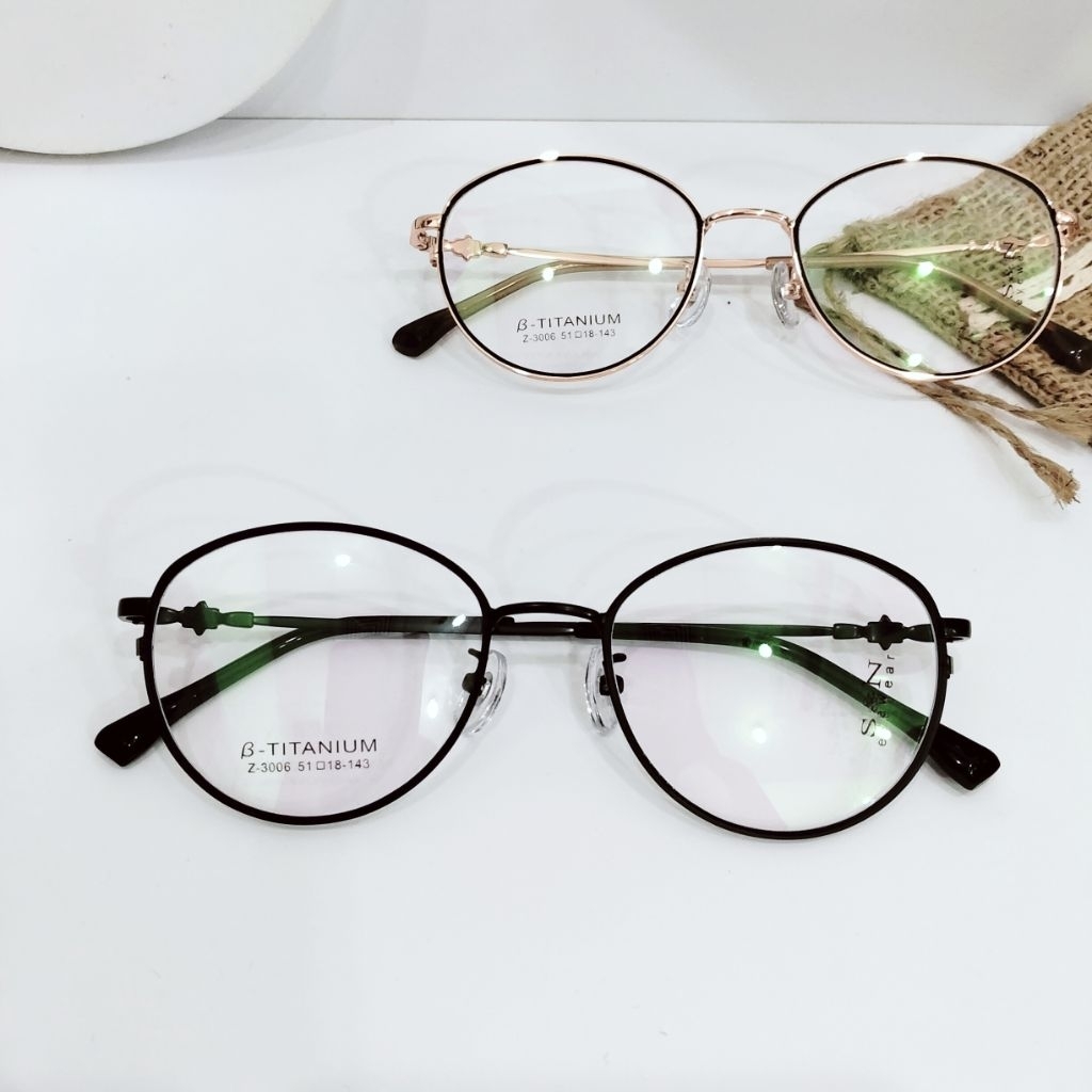 OK99 - Z3006 Frame kacamata oval pria wanita besi tipis minus plus anti radiasi photocromik