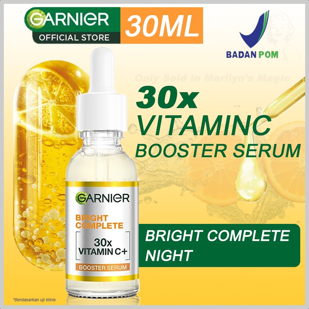 Garnier Bright Vitamin C 30x Booster Serum 30ml Cepat Cerahkan Noda Hitam Samarkan Bekas Jerawat