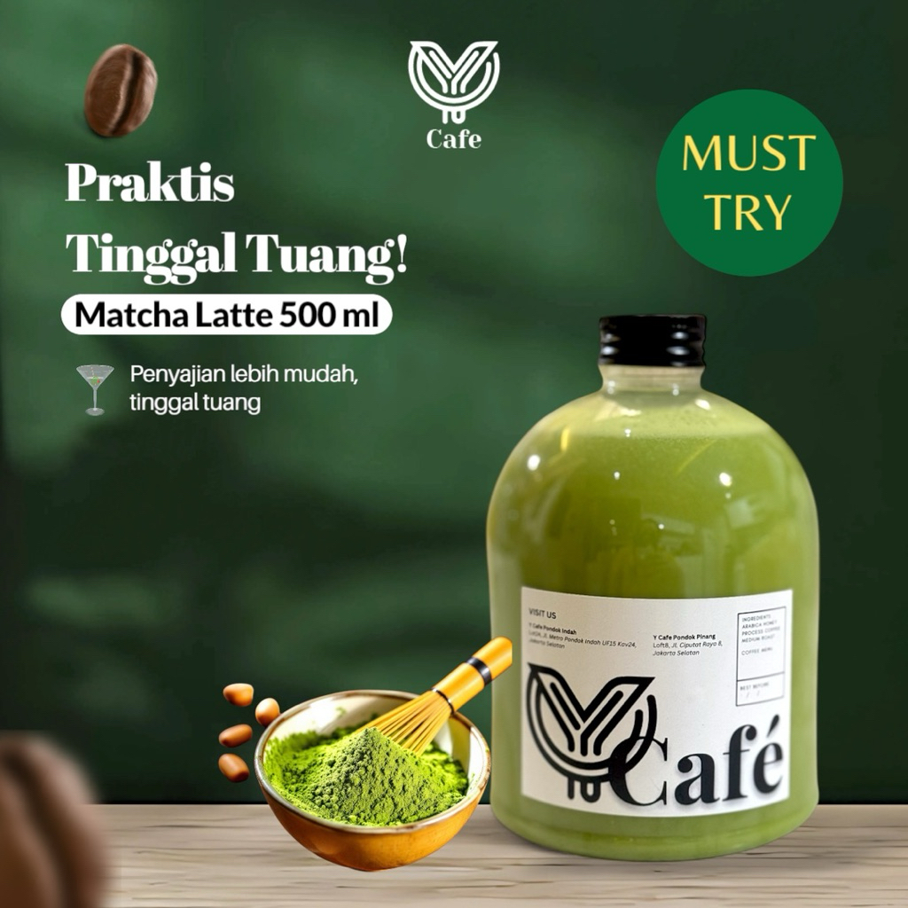 

Matcha Latte 500 ml - Kemasan Minuman Botol Matcha Latte Praktis Tinggal Tuang by Y Cafe