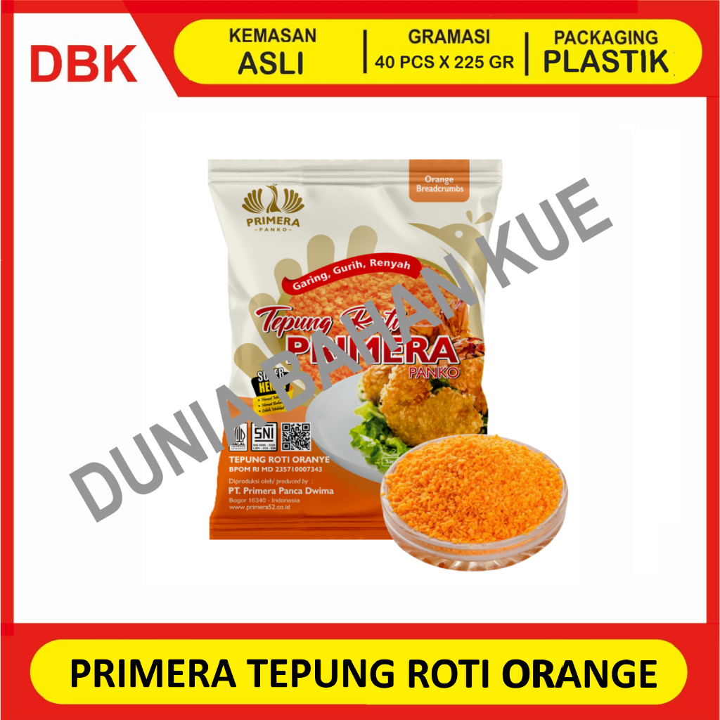 

(KEMASAN ASLI) PRIMERA TEPUNG ROTI ORANGE OREN / PRIMERA PANIR PANKO WARNA ORANYE 225 GR - 1 BAG 40 PCS
