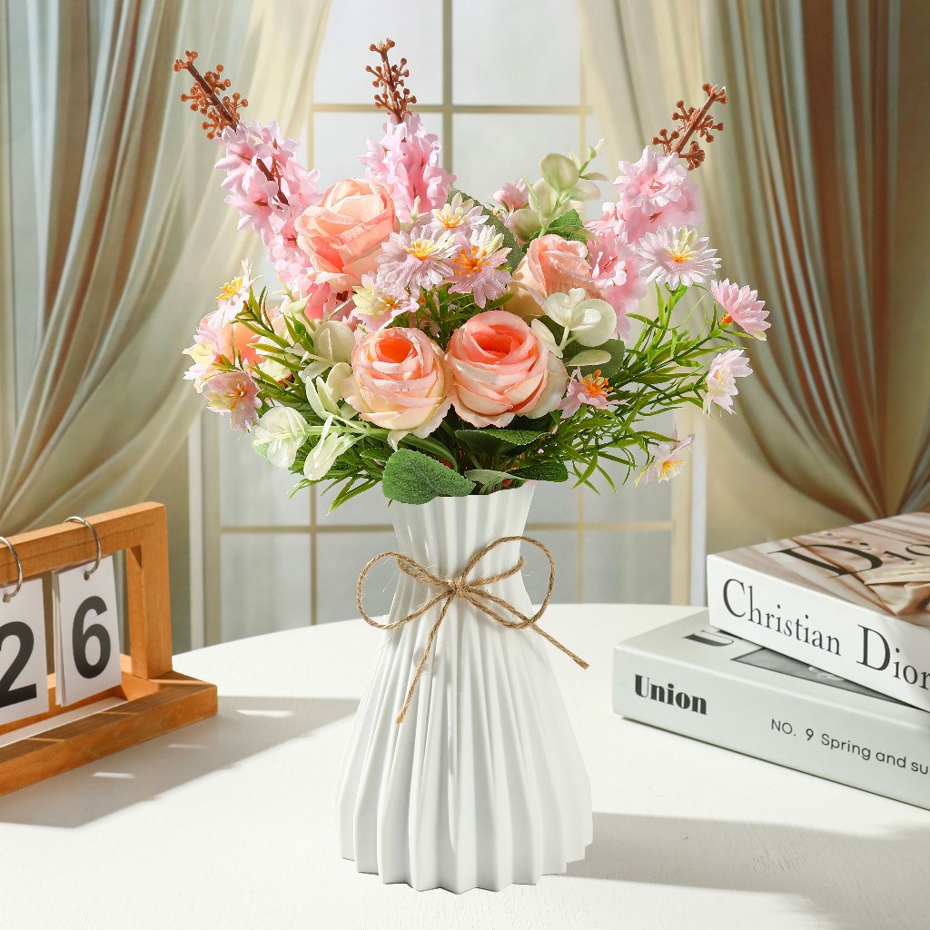 Set Vas Bunga Plastik Kombinasi/Bunga Hias Plastik/Bunga Hiasan Ruang Tamu/Bunga Hiasan Meja Makan