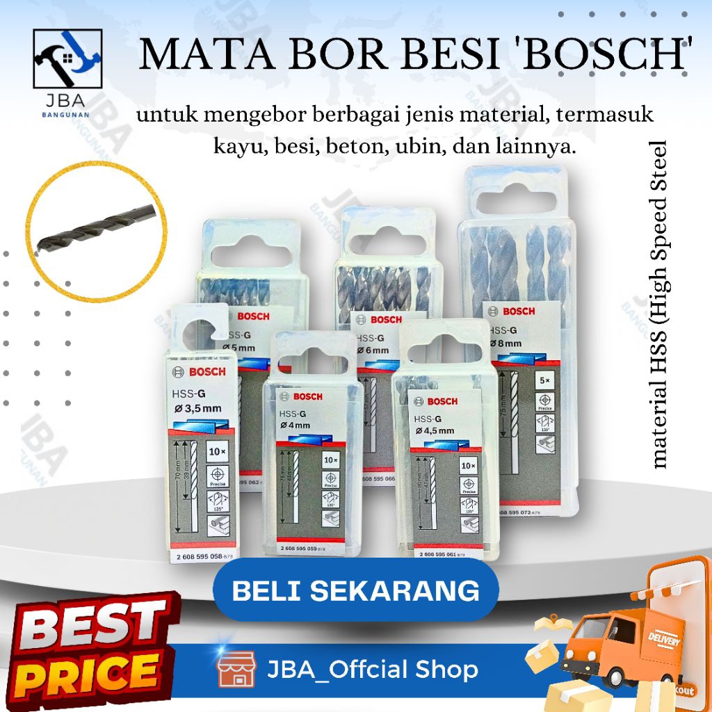 Mata Bor 3,5mm 4mm 4,5mm 5mm 6mm 8mm Bosch / Mata bor kecil /mata bor besar /mata bor sedang /mata b