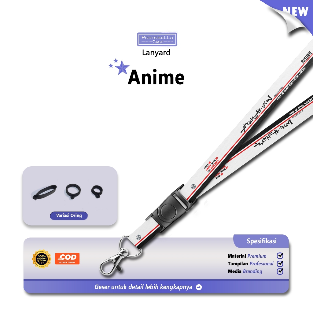 

[LANYARD] Anime Tali P0D Id Card Gantungan Kunci Free Ring Desain Dua Sisi Full Color