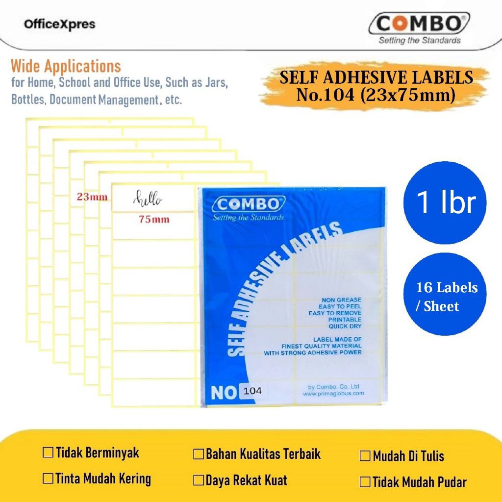 

[1 lembar] Label Stiker Self-Adhesive Combo No. 104 (23x75mm)