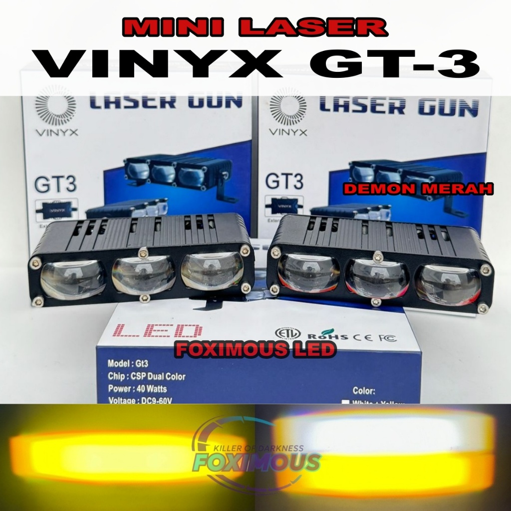 Lampu Tembak GT-3 Vinyx 30 Watt 2 Mata Slim Laser Gun Vinyx GT3 3 Lensa Slim Devil Merah