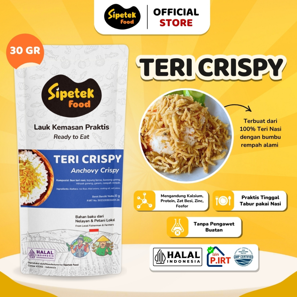 

Teri Crispy Original Asin Gurih Kemasan Pouch 30gr Sipetek Food