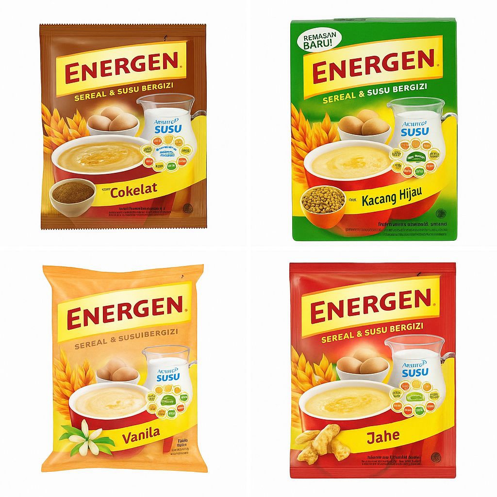 

Energen Sachet - Berbagai varian Jahe, Vanilla, Kacang hijau, Coklat