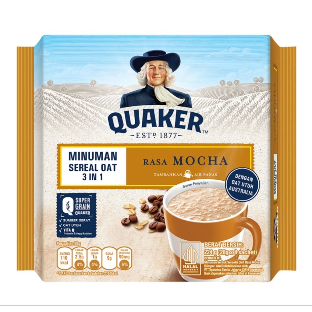 

Quaker Oat 3 In 1 Minuman Sereal Mocha Bag 8 x 28 g