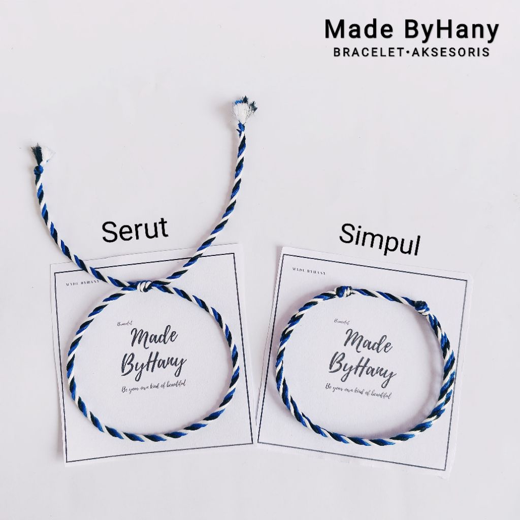 Gelang Tridatu Polos Biru Hitam Putih 2mm | Gelang Tridatu Simpul & Serut Rumbai
