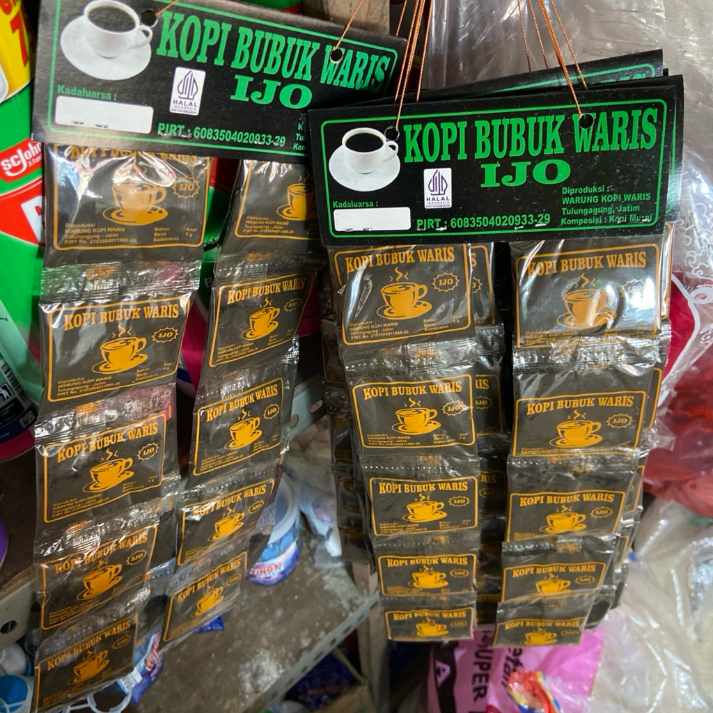 

Kopi ijo Bubuk cap waris, Khas Tulungagung 1 gendel/ 1 pak, isi 4 renceng