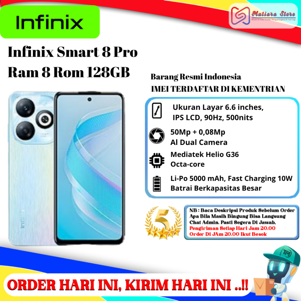 Infinix Smart 8 Pro Ram 8 Rom 128GB / Ram 4 Rom 256GB