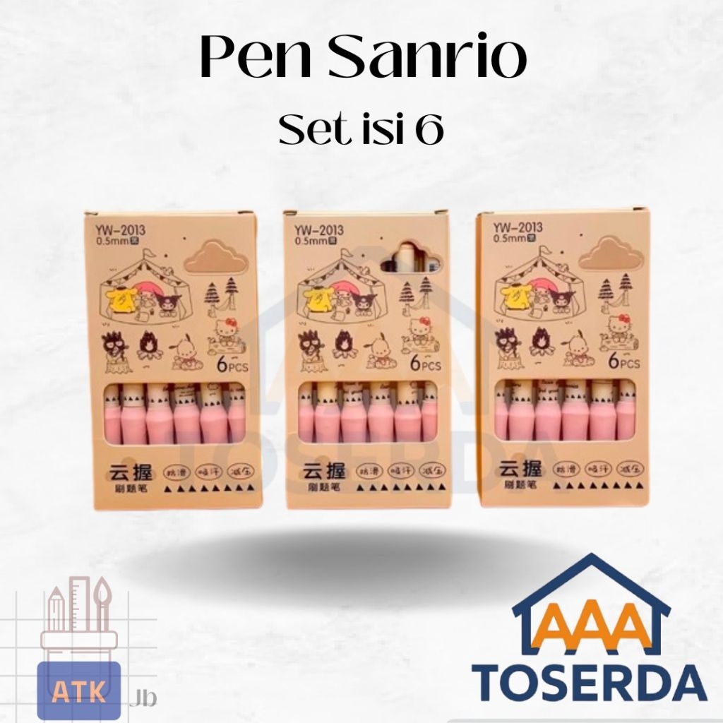 

AAA Toserda | Pulpen Sanrio Set 6 Pcs Tinta Hitam 0.5mm – Soft Grip & Pengait Ujung