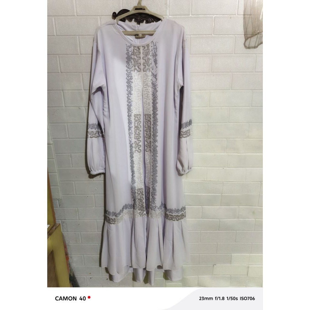 Dres putih / gamis putih / gamis putih ceruti kombi katun